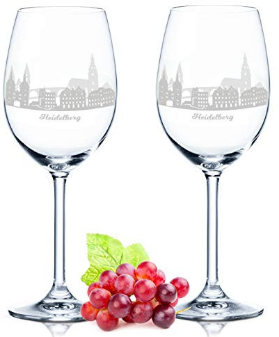 GRAVURZEILE Leonardo Weingläser mit Gravur - Skyline Heidelberg im Set - Hochwertige 360° Lasergravur - schönes Geschenk als Andenken, Souvenir oder für Sammler & Weingenießer zum Geburtstag
