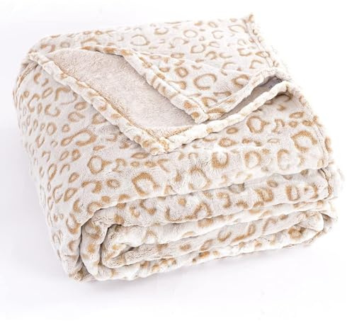 Pleasant Boulevard – Fleece-Kuscheldecke mit Leopardenmuster, hochwertige leichte, gemütliche und warme Plüschdecke aus Mikrofaser für Couch, Sofa und Bett, Braun, Queen-Size (229 × 229 cm)