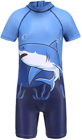 Big Boys One Piece Rash Guard Swimsuits Short Sleeve Swim Shirt for Kids UPF 50+ Sun Protection Bathing Suits Shark Size 12/10-12 Years