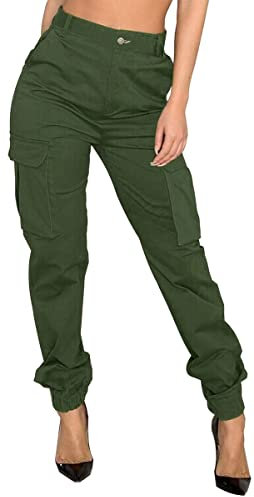MsavigVice Womens Camo Cargo Pants for Women Slim Fit Camoflage Jogger Sweatpants with Pockets Outdoor Yogo Pants, Armygreen2314, Large