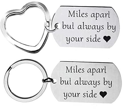 Stfery Vintage Retro Keychain, Car Keychain Silver Dog Tag with Engraving Miles Apart But Always by Your Side Stainless Steel Gifts