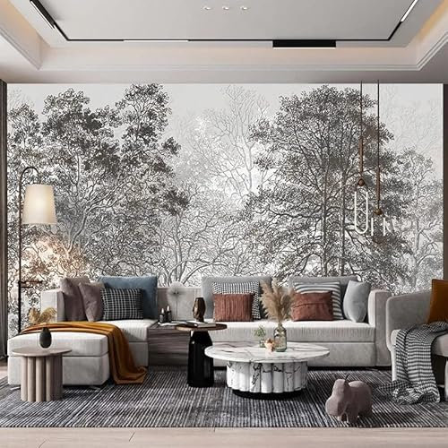 KOMEDO 3D Mural Retro Forest Black White Trees Wallpaper Bedroom Living Room TV Sofa Backdrop Wall Non-woven -450x300cm