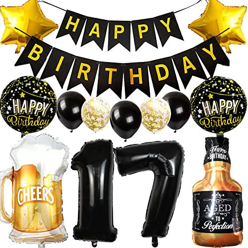 Ouceanwin Ballon 17 Ans Anniversaire Garçons et Filles, Décoration Bouteille de Vin Bière Hélium Whisky pour Fête