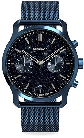 DeTomaso SORPASSO Chronograph Limited Edition Stella Blau Herren-Armbanduhr Analog Quarz Mesh Milanese Dunkelblau
