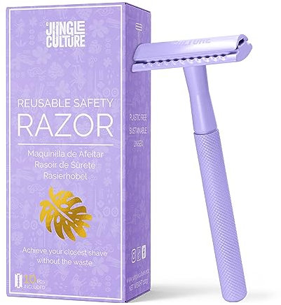 Jungle Culture Safety Razor for Women & Men in Pink • Reusable Metal Razor • No Blades Included - Fits All Double Edge Blades • Eco Friendly • Shaving Guide included • for Body & Face (Lilac)