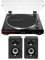 Audio-Technica AT-LP60X Fully Automatic Belt-Drive Stereo Turntable (Brown) with Powered Bookshelf Speakers