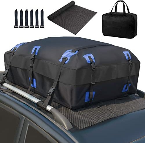 SUNORCHID Dachtasche Auto,Dachbox 425 Liter PVC Car Cargo Rooftop Box Wasserdicht Faltbare Gepäckbox mit Antirutschmatte, 6 Türhaken, geeignet für PKW, Vans oder SUVs mit/ohne Gepäckträger