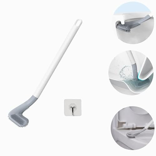 Brosse WC de Golf, Brosse de Toilette à Manche Long,Brosse de Toilette à 360 °,Brosse de Nettoyage en Silicone Flexible pour Cuvette de Toilette Murale sans perçage, séchage Rapide(40 x 7,2 x 5 cm)