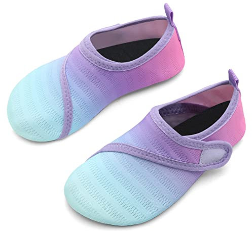 IceUnicorn Chaussures Aquatiques Enfants Chaussettes Surf Natation Piscine et Plage Garçons Filles Bébé Séchage Rapide Antidérapantes(JB Violet Vert,22/23EU)