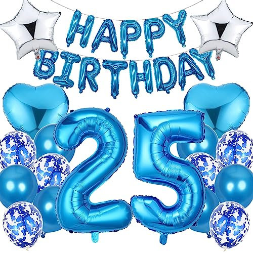 Ouceanwin Luftballon 25. Geburtstag Deko Mann, Blau Geburtstagsdeko 25 Jahre Männer, Folienballon Happy Birthday Deko 25. Geburtstag Mann Frauen, Ballons 25. Geburtstags Dekoration Set