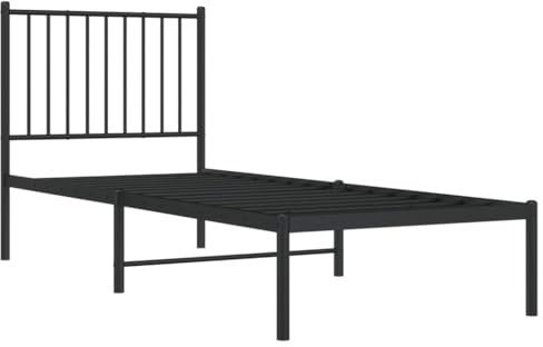 vidaXL Cadre de lit métal avec tête de lit Noir 80x200 cm, lit Simple, Meuble de Chambre à Coucher, lit d'invité, lit, Cadre de lit en métal, sommier