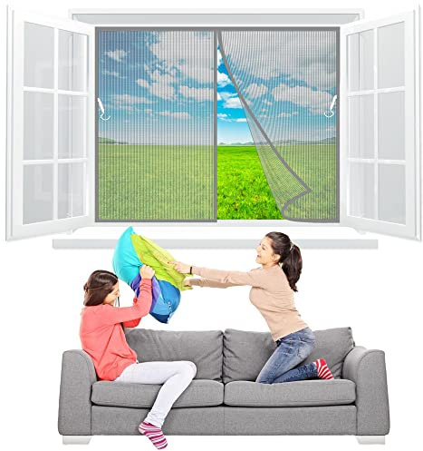 Magnetic Fly Screens for Windows 180x125 cm Magnetic Windows Fly Screen Curtain for Anti Mosquito, Mosquito Net Fly Screen for Balcony Windows, Living Room, Patio Windows Gray Z