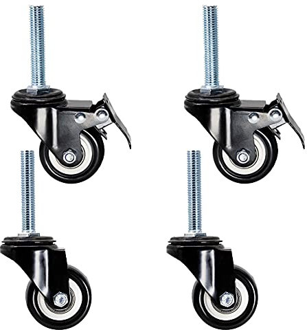 Plattenrollen, langes Gewinde, M12 x 60 mm, Lenkrollen, 2 Zoll, 50 mm, robuste Möbelrollen, 280 kg, leises PU mit Bremse, Lenkrollen for Industrietransportwagen, Gerüst, 4, schwarz, 2 Zoll ( Color : B