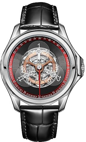 OBLVLO Männer Automatische Mechanische Uhr Super leuchtende kreative Lederarmband Glas Sub-Zifferblatt wasserdichte Casual Herrenuhr DK-Star-Glas (OBL-DK-GL-YRB)