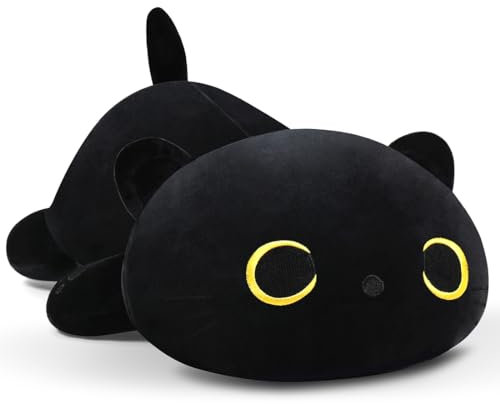 SNOWOLF Nette Katze Plüsch Umarmung Kissen Gefüllte Tiere Spielzeug, Kawaii Plüsch Spielzeug Super Soft Cartoon Wurf Kissen für Mädchen Jungen Brithday Geschenk (30cm, schwarz)