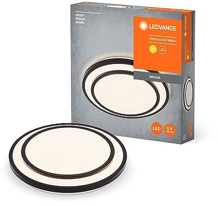 LEDVANCE ORBIS BERLIN LED-Deckenleuchte 390mm, schwarz, 24W, 2700lm, warmweiße Lichtfarbe, sehr homogene Lichtverteilung, lange Lebensdauer, fest verbautes LED-Modul, rund, IP20 Schutzklasse, 3000K