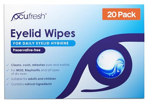 Toallitas para párpados de blefaritis, paquete de 20 unidades envueltas individualmente, para higiene diaria de los párpados, removedor de maquillaje natural y alivio para la blefaritis, ojos cansados
