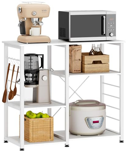 DlandHome Küchenregal für die Lagerung, Küchenmöbel, mit 3 + 3 Einlegeböden für Mikrowelle, Backofen, Küchenutensilien, 90 L x 39 W x 83 cm, Weiß