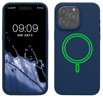 kwmobile Custodia Magnetica Compatibile con Apple iPhone 15 Pro Max - Compatibile con MagSafe - Cover Silicone TPU Magnete - blu marino