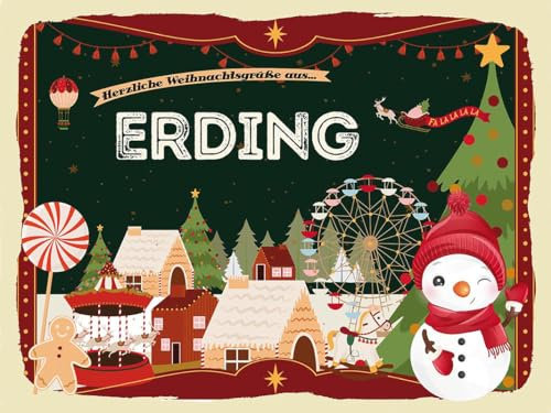 mrdeco Metall Schild 30x40cm gewölbt Weihnachten Grüße ERDING Blechschild