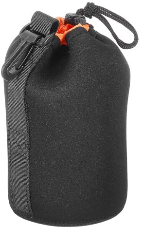PATIKIL Camera Lens Bag, 1 Pcs 3.7 ID x 7.1 H Drawstring Lens Pouch with Thick Protective Neoprene, Lens Case for DSLR Camera Lens, Water Coffee Cups Black, Orange