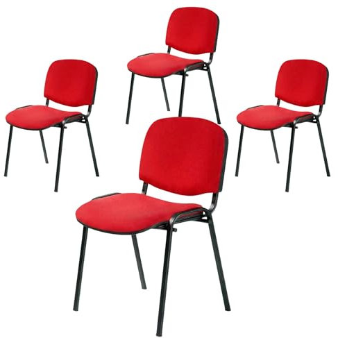 Topsit 4er Set Besucherstuhl ISO, Bequemer Konferenzstuhl, stapelbar, mit gepolsterter Sitzfläche und Rückenlehne (Rot)