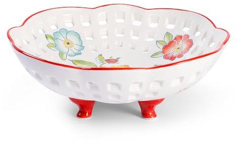 Cesto di Frutta in Ceramica, Grande Ciotola per Frutta da 25cm, Cesto Portaoggetti da Cucina, Porta Frutta e Verdura, Centrotavola Decorativo per il Bancone della Cucina o il Tavolo da Pranzo