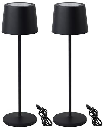 METRO Professional LED-Tischlampe 2er Set aus Aluminium, kabellose Outdoor Stehlampen, Anschluss für USB & Ladestation, dimmbar, wasserdicht, schwarz