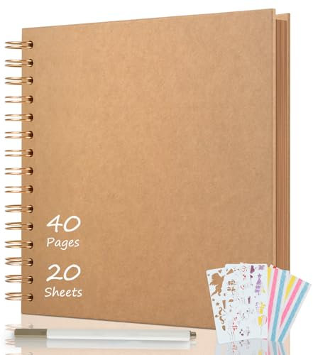AIOR Album Fotos Scrapbook 21x21cm, DIY Espiral Álbum de Recortes para Pegar y Escribir 40 Páginas, Regalos de Boda Aniversario Cumpleanos, Para Bebés Amigos Parejas (Caqui)