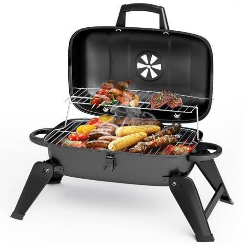 Warmiehomy Portable Smoker BBQ Charcoal Barbecue Grill Small BBQ Outdoor Grill with 2 Levels of Cooking Area for Party Camping Backyard, Black(68×34×36cm)