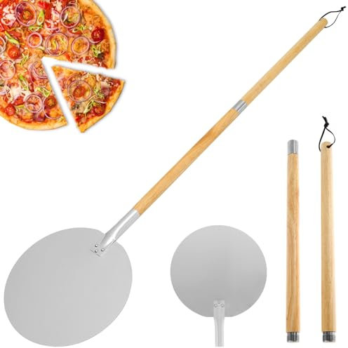 Gatphy Pelle à pizza longue ronde 30 x 30 x 126 cm avec revêtement protecteur pelle à pizza longue en acier et facile à faire glisser pour transférer des pizzas à pain