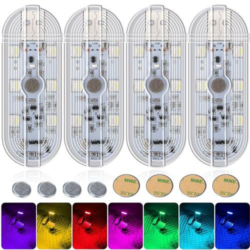 4 Stück Auto Led Innenbeleuchtung,Auto Innenraumbeleuchtung,Auto Wiederaufladbaren Mobilen USB Touch Auto Zubehör,Mehrfarbige Led Atmosphäre Licht,Led Lampen fürs Auto