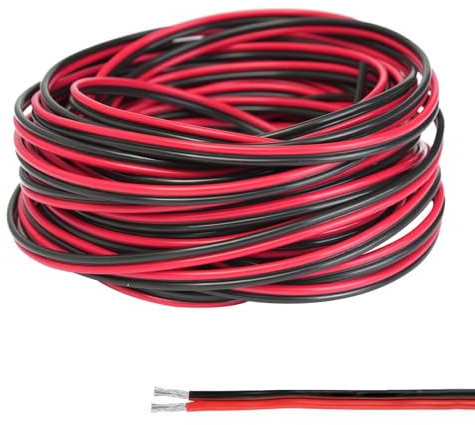 Gebiuhoo Cavo di Prolunga 50 Metri 0,33mm² 2 Connessione Elettrico Doppio in Rame Nero + Rosso Silicone per Strisce LED e Cablaggio Elettronico 22AWG