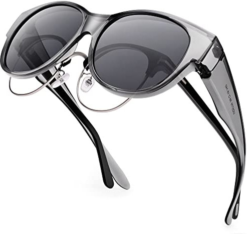 URUMQI Überzieh Sonnenbrille über Normale Brille, Polarisierte Überbrille Sonnenbrille für Brillenträger Damen, Retro Sonnenbrillen Fit over Sunglasses mit UV400 Schutz Grau Rahmen