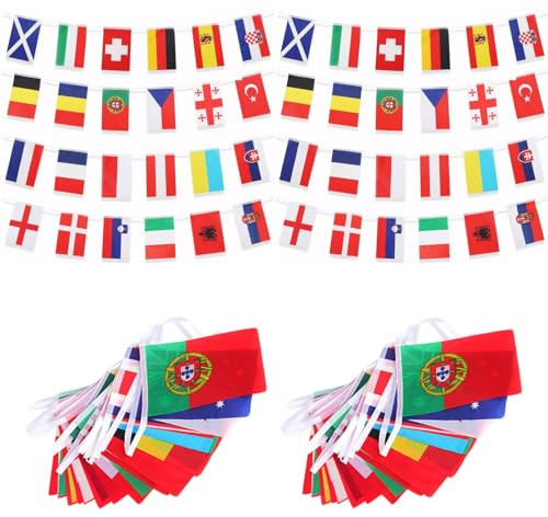 MAEXUS® Fahnen Wimpelkette für Euro Fußball【2 Stück】14 * 21cm EM Fahnen 2024, 8m 24 Countries Flag Banner for EM Deko Football Fan Flags for Garden Bar
