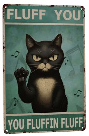 Wanddeko im Vintage-Stil, Motiv: schwarze Katze, Poster für Zuhause und Bar, lustiges Geschenk für Katzenliebhaber, Retro-Blechschild mit Boho- und Hippie-Geschmack, ideal für Garten, Bad und Zimmer,