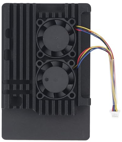 Aluminium-Kühlkörper mit Zwei Lüftern, Rostbeständiger Metallkühler für RasPi 5B, Inklusive 8 Wärmeleitpads
