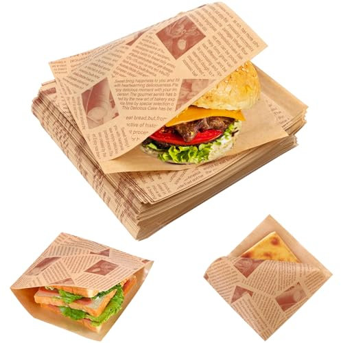 Tixlafe Lot de 100 feuilles de papier sulfurisé 25 x 25cm，25 x 35cm pour panier à hamburgers, pain au beurre, fromage, frites sulfurisé, pour poêle, four à micro-ondes (Marron-200pcs-15x15cm)
