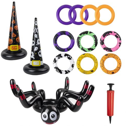Halloween giochi lancio dell'anello,gioco gonfiabile di lancio degli anelli cappello della strega ragni per i bambini, bomboniere della festa Halloween Gioco della festa all'aperto in casa