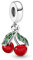 Lkwidi Donna Ciondolo-Charm asimmetrico di frutta di ciliegia penzolante Argento 925 Colgantes con Zirconia cubica per Charm Bracciale