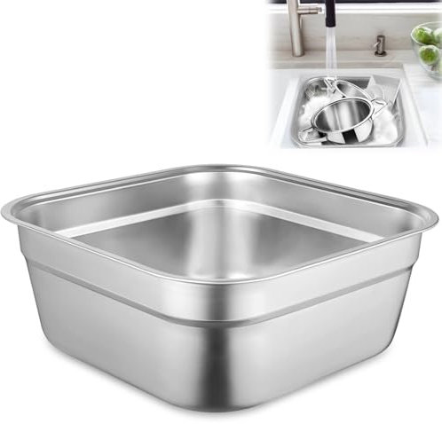 yeesport Stainless Steel Washing Up Bowl, Multi-Purpose Dish Tub for Sink, Large Square Container for Kitchen, Vegetable Washing Basin, Sturdy Dishpan for Home