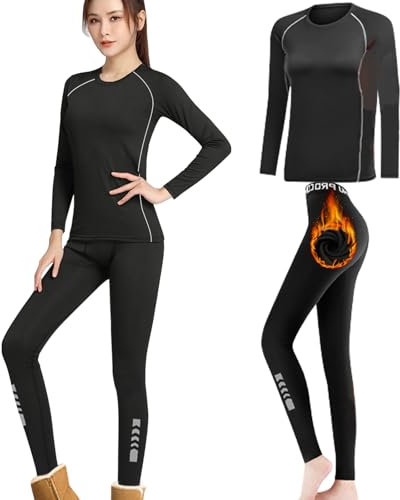 Women Thermal Base Layer for Ski, Quick Dry Plush Lined Compression Clothing and Leggings for Ladies Winter Gym Sport Warm