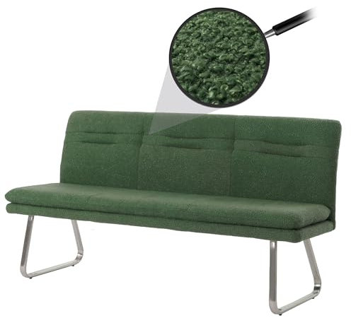 Mendler Sitzbank HWC-H70, Esszimmerbank Bank Polsterbank, Lehne Stoff/Textil Bouclé Edelstahl gebürstet 180cm - grün