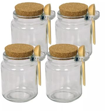 Vision4ever 4-Pack Small Glass Spice Jars with Cork Lids & Spoons - Ideal for Coffee, Sugar, Tea, and Condiments
