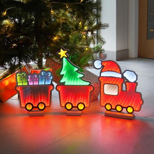 Festive Lights - 70cm Infinity Mirror Effect 3D Train Figure Christmas Decoration, Indoor 344 SMD LED Lighting Mains Powered Novelty Contemporary Décor