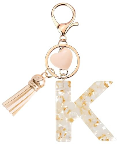 Vorysum Herzförmig Anhänger Schlüsselanhänger Mädchen Schlüssel Buchstabe Beige Marmor Harz Mit Anfangsbuchstaben Gold Schlüsselringe Kinder Schlüsselanhänger Personalisiert Keychain Geschenk (K)
