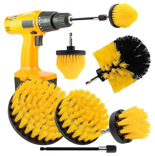 Drill Brush Attachment Set, 6 Pcs Drill Brush Cleaning Brushes Set, Power Scrubber Cleaning Kit for Cleaning Bathroom and Kitchen Floor Brick Surface