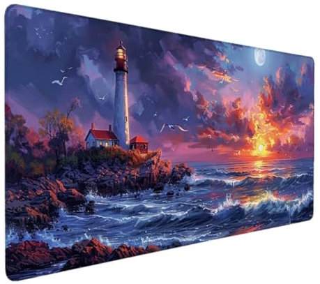 Tapis de Souris XXL 600x300x3mm Tapis Souris XXL Gaming, Tapis Bureau Antidérapant Étanche, sous Main Souris à Bords Cousus pour Gamer, Ordinateur, PC, Ergonomique (Jaune, Coucher De Soleil) T-K