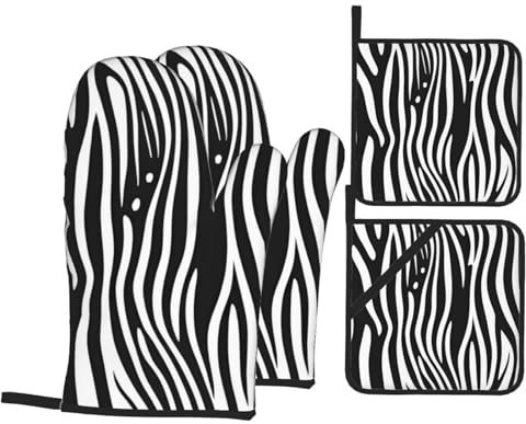 YYHHAOFA Ensemble de 4 pièces de cuisine à rayures zébrées noires et blanches – Manique isolante et manique épaisse et durable