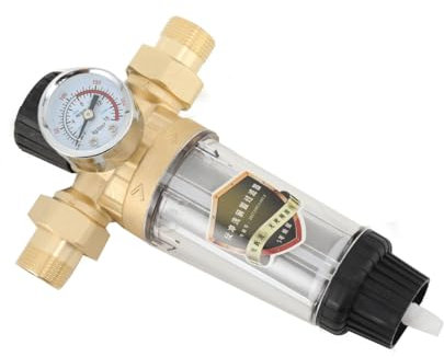 MECUTP Wasserfilter Wiederverwendbare 40μm Rückspülfilter Mit Druckminderer, 1 Zoll Wasser Vorfilter Sedimentfilter Mit Manometer, Ausspülbarer Feinfilter für Rohrmontiert